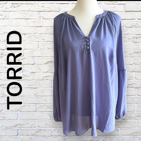 TORRID Georgette Puff Sleeve Peasant Sleeve Blouse Long Sleeve - Purple - Size 1 - Picture 1 of 7